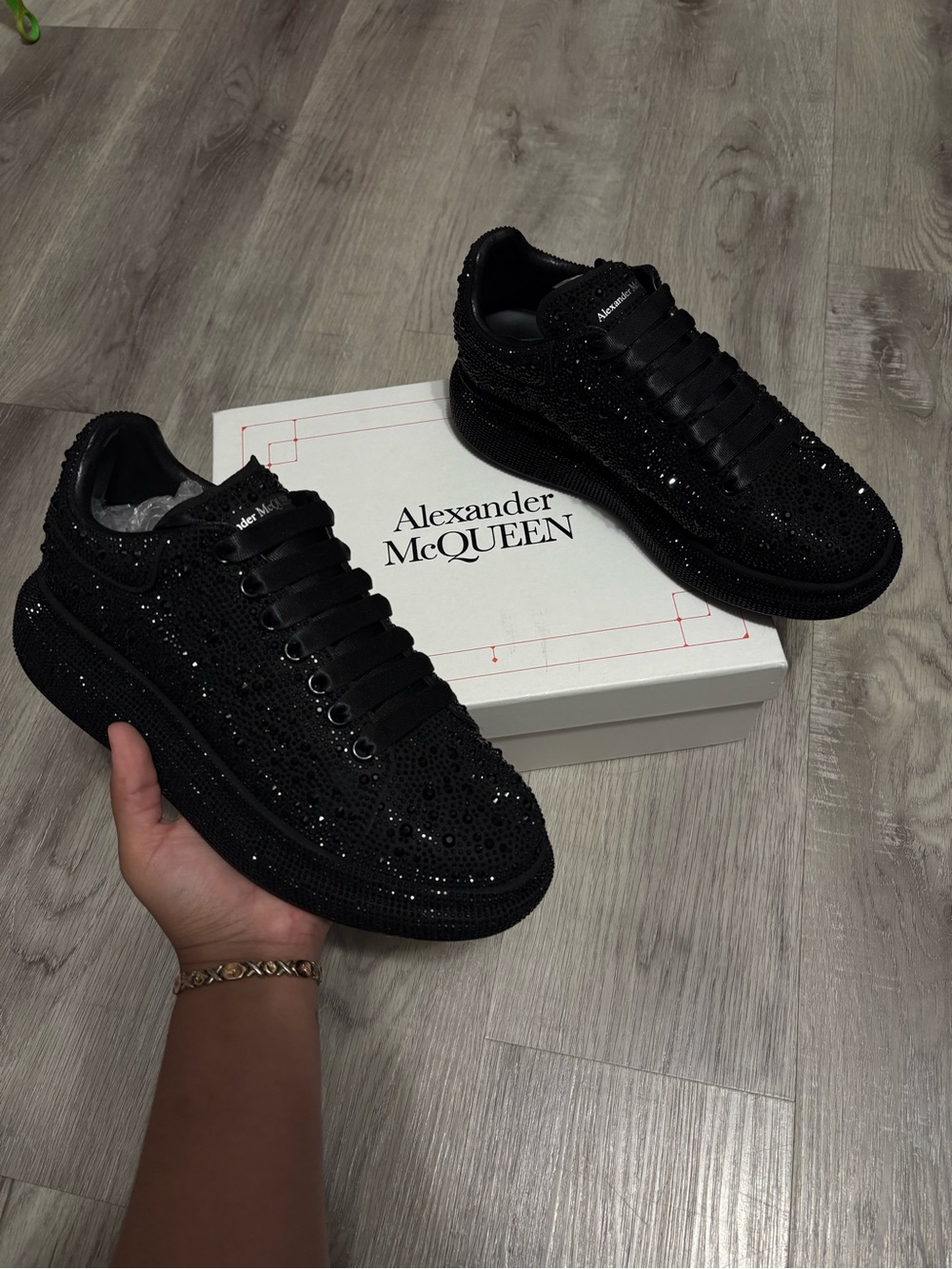 Alexander McQueen Black Crystal-Studded Low-Top Sneakers